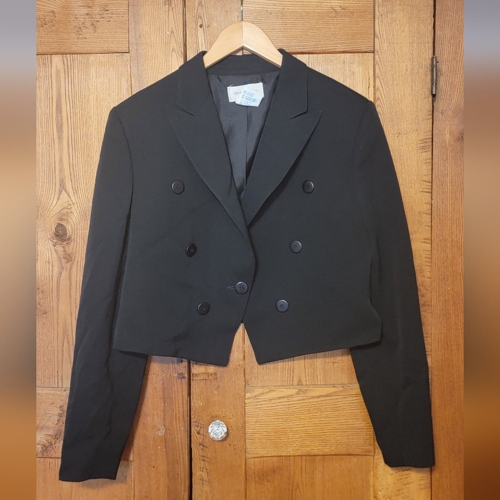 Vintage Black Cropped Wool Blazer